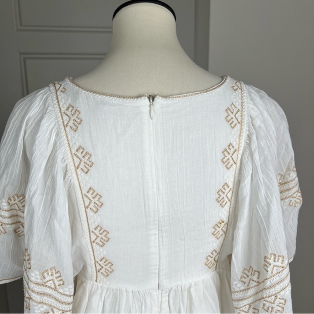 Vanessa Bruno Nael Blouse Gold Embroidered Flutter Slv Boho Babydoll Top Sz S - Picture 9 of 11